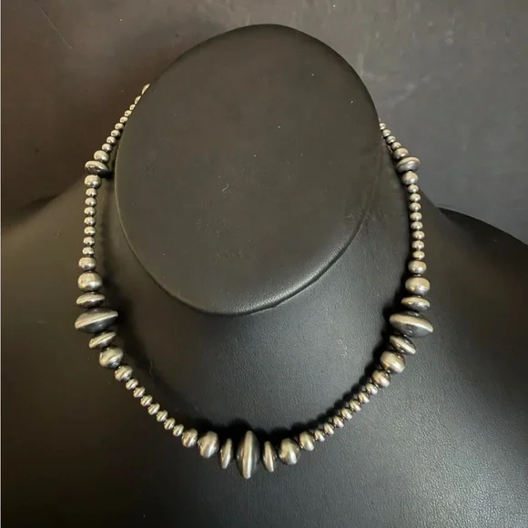 Sterling silver multi graduated bead necklace 16 inch